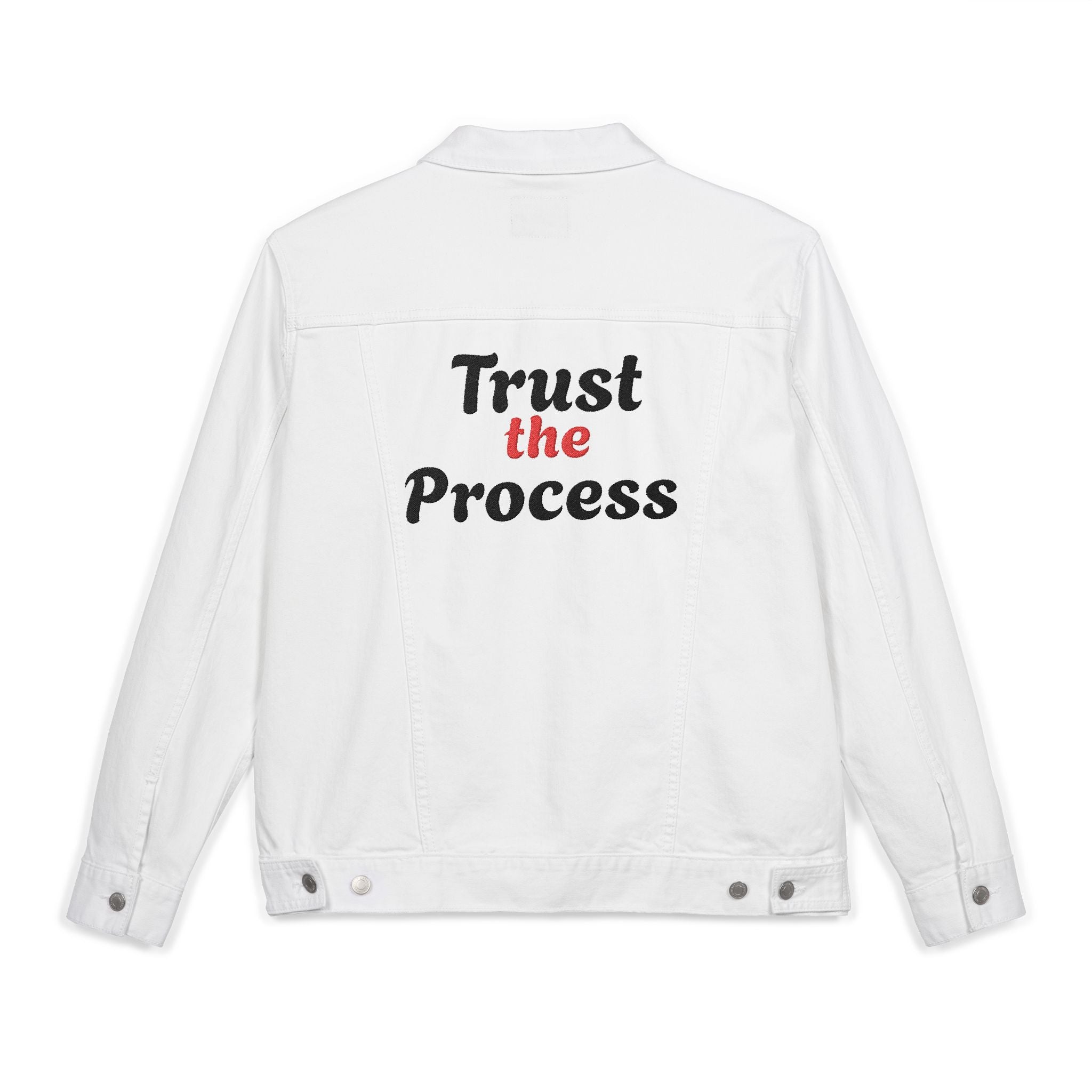 Unisex Denim Jacket with Embroidered Skater Design.