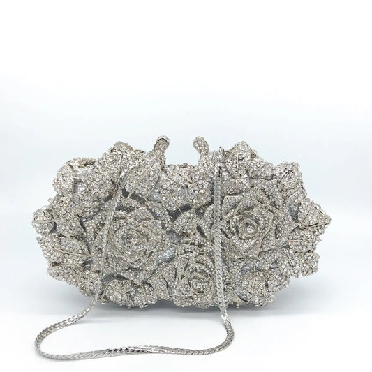 Golden Bloom – Crystal Rose Evening Clutch